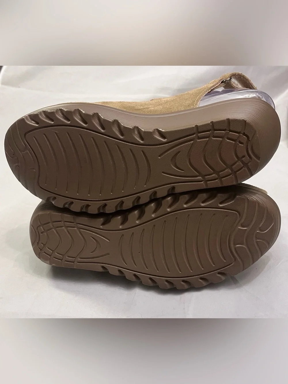 Skechers Womens Parallel Trapezoid Tan Suede Strappy Wedge Sandals